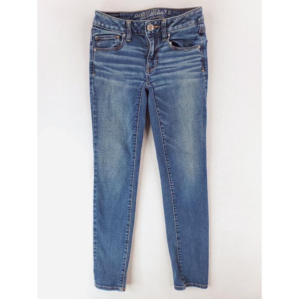 American Eagle Jeans Womens 2 Blue Skinny Super Stretch Medium Wash Low Rise